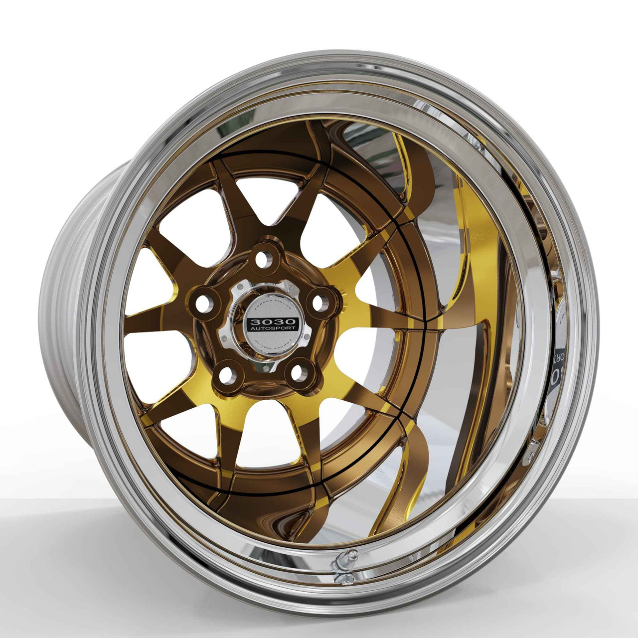 Eliminator Series | MACH 10 ES | Non-Beadlock Eliminator Series - Modular Drag Racing Wheels 3030 Autosport. Brushed Gold Transparent / Polished