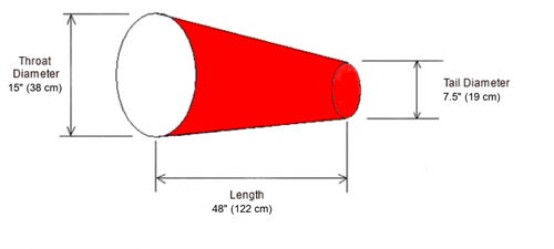 Diagram of 15" diameter x 48" long nylon windsock