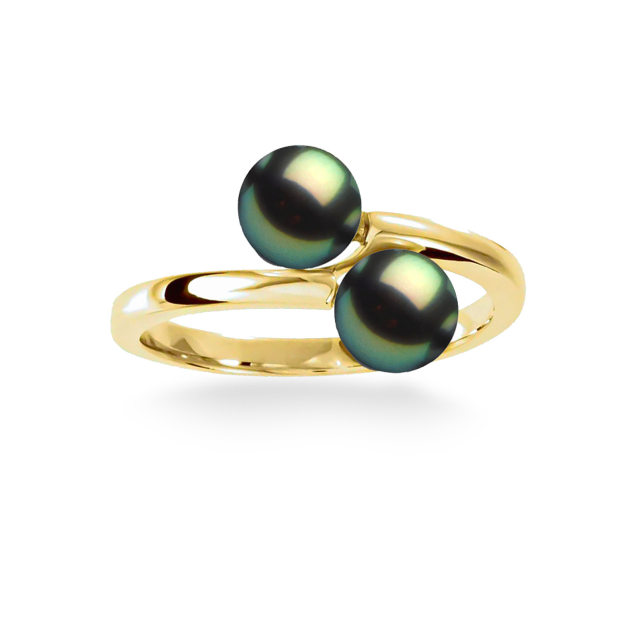 Black Tahitian Pearl Bypass Ring with Gemstones 14K Gold 11.40mm - Once  Upon A Diamond