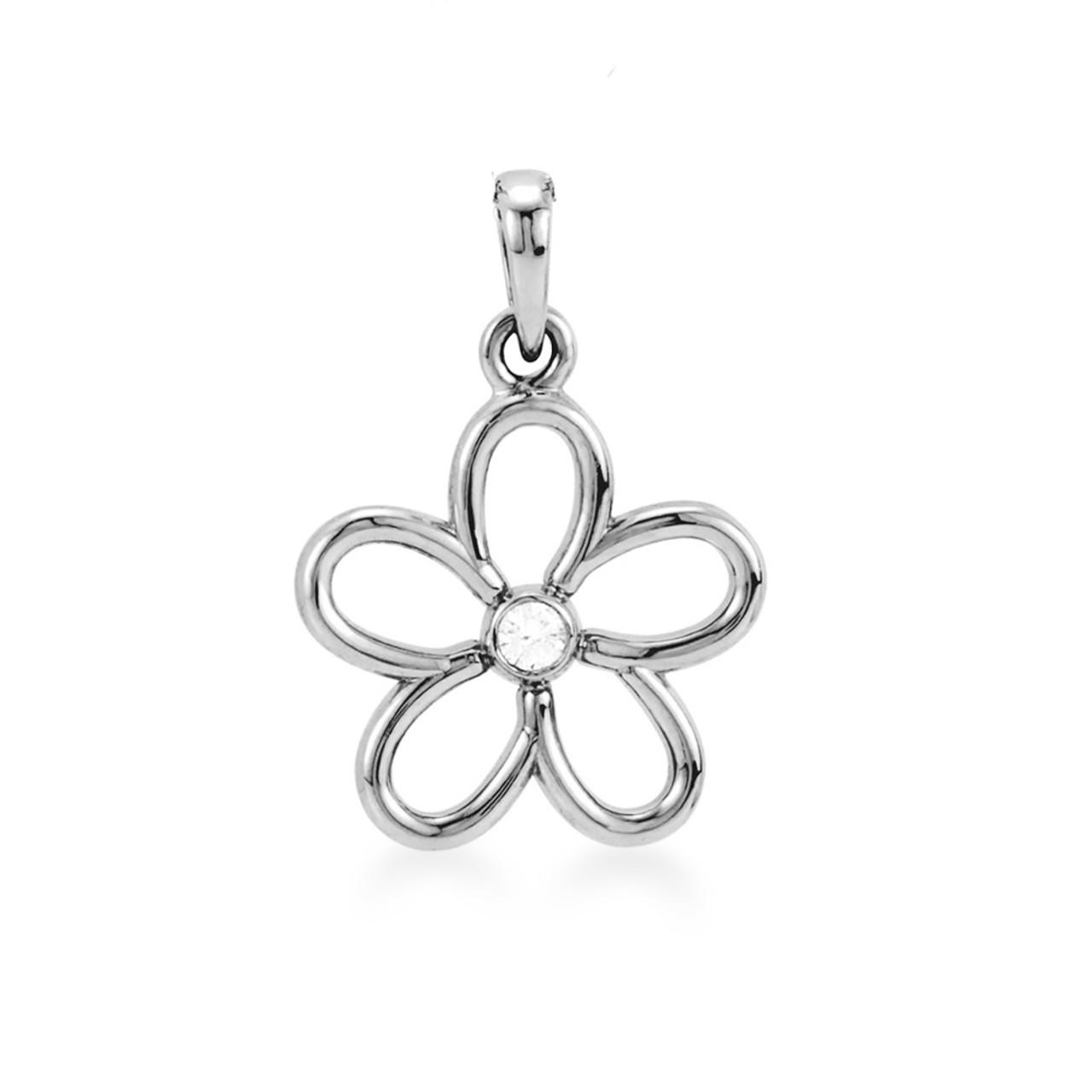 Sterling Silver Plumeria Pendant - Open 20mm w/ Diamond | Royal