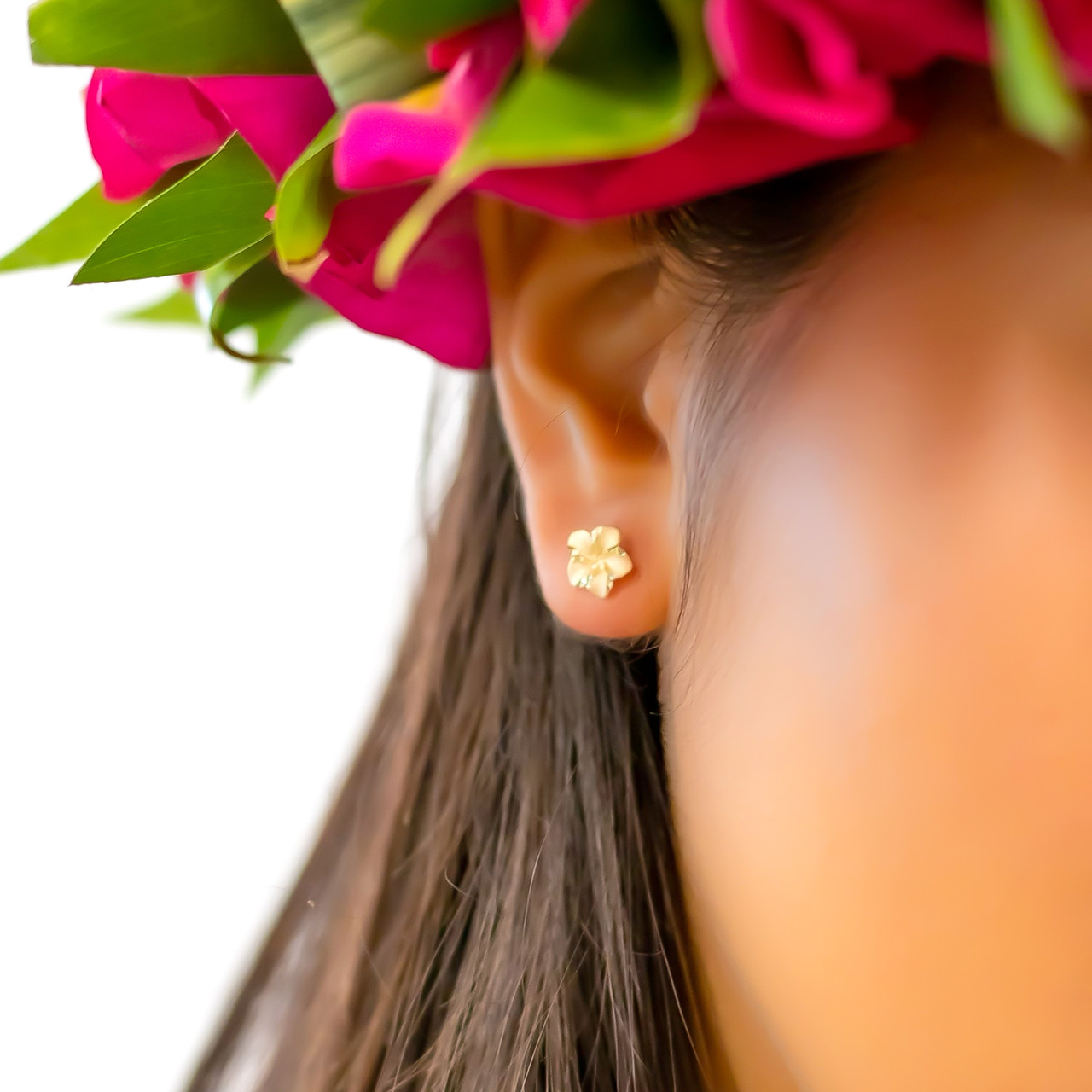 14K Plumeria Earrings - Icicle 8mm | Royal Hawaiian Heritage Jewelry