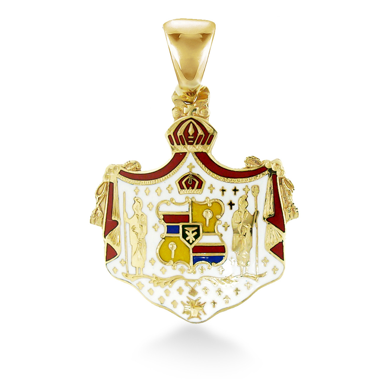 14K Hawaiian Coat of Arms Colored Enamel Pendant