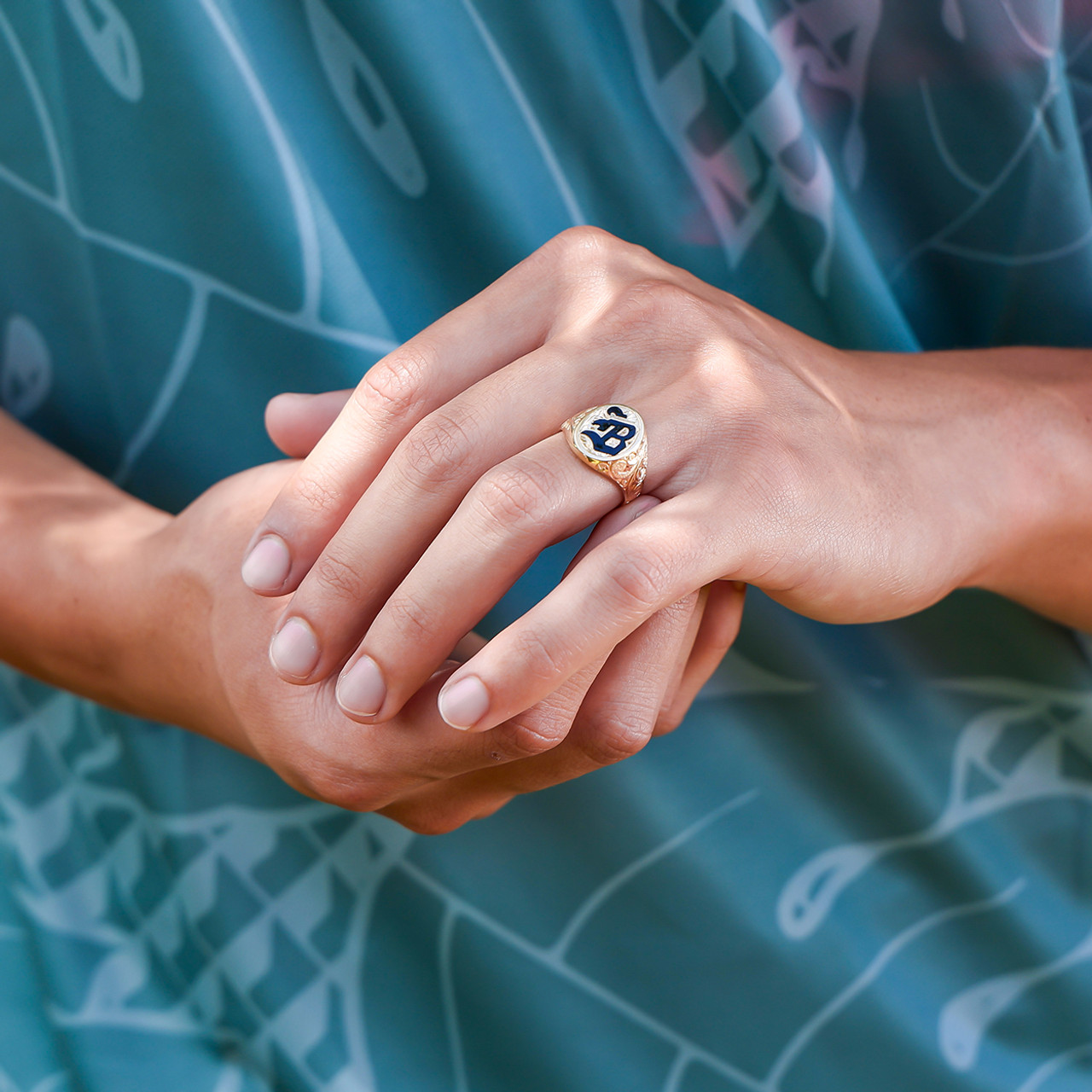 14K Hawaiian Initial Men's Ring Oval