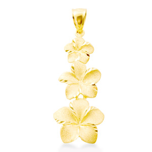14K Plumeria Pendant - Icicle 3 Flower  (Lrg)