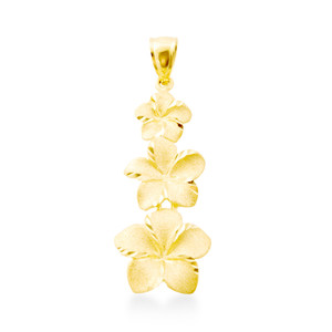 14K Plumeria Pendant - Icicle 3 Flower (Med)