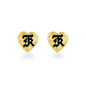 14K Hawaiian Heart Initial Earrings - 9mm