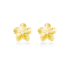 Plumeria Earrings in Gold with Diamonds - 18mm