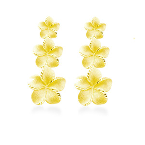 14K Plumeria Earrings - Icicle 3 Flower (Lrg)