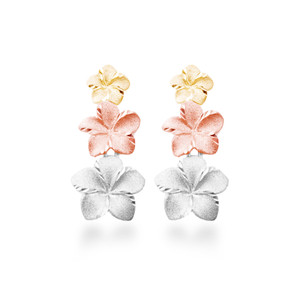 14K Plumeria Anuenue Earrings 3 Flower (Med) 14K Plumeria Anuenue Earrings 3 Flower (Med)