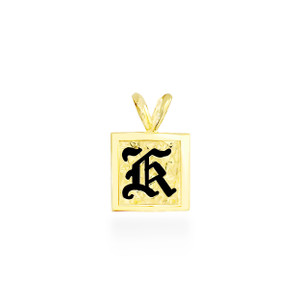 14K Hawaiian Initial Pendant - Square 12mm Enamel