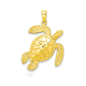 14K Hawaiian Sea Turtle Pendant  - 29mm