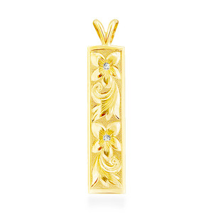 14K Hawaiian Vertical Pendant - Queen Emma w/ Diamonds