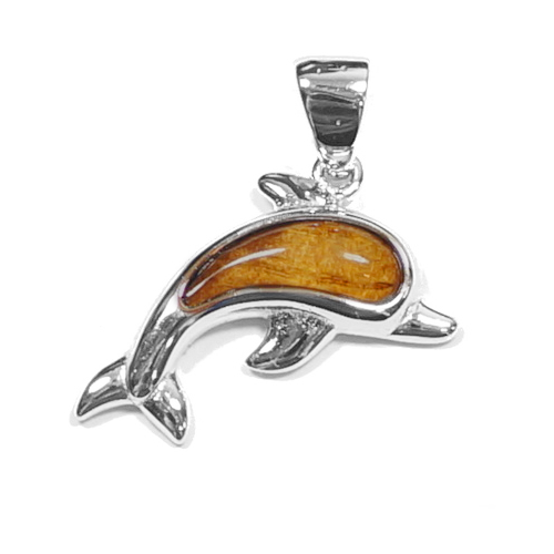Sterling Silver Koa Dolphin Pendant - Small