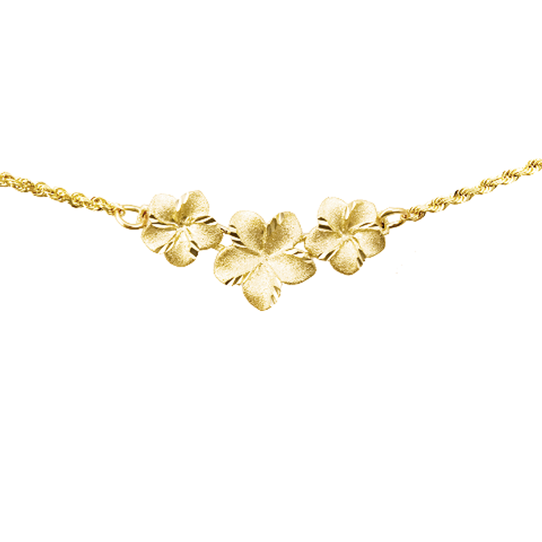 14K Plumeria Necklace - 3 Flower