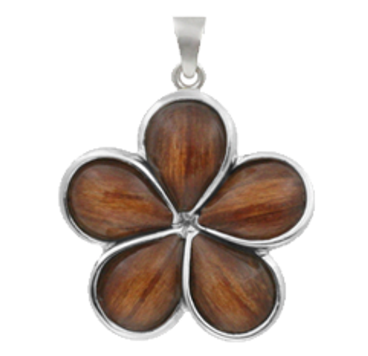 Sterling Silver Koa Plumeria Pendant w/ Chain - 25mm