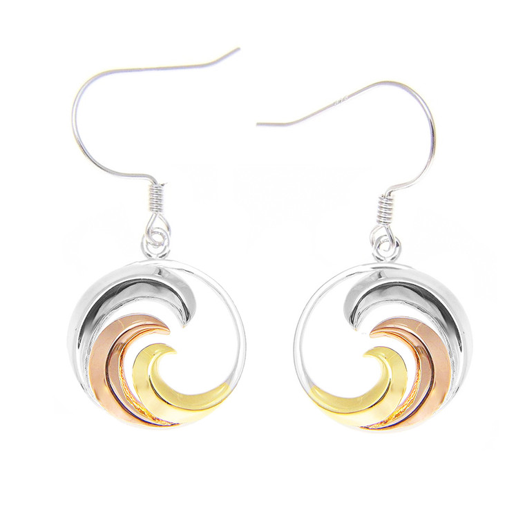 Sterling Silver Tri-Color Earrings - Nalu Wave