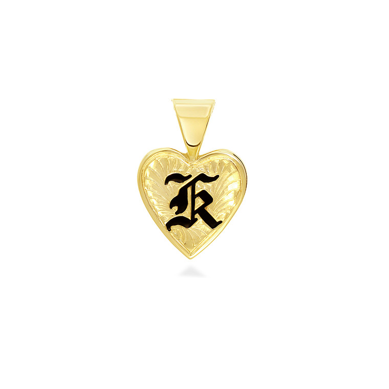 14K Hawaiian Heart Initial Pendant - 12mm