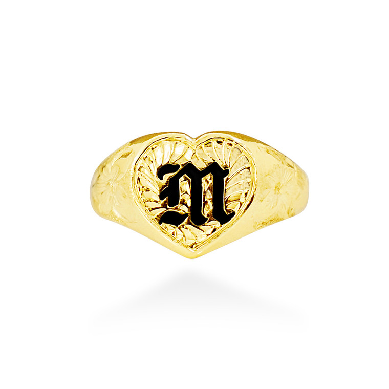 14K Hawaiian Initial Ring -  Heart 10mm