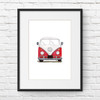 Red  VW Camper Illustration Portrait Print