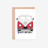 Happy Birthday Number Plate Red VW Camper Van Front Illustration Card