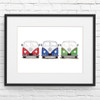 VW Camper Van Three in A Row Illustration Giclée Print