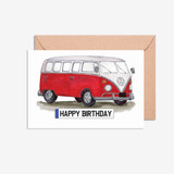 Happy Birthday Number Plate Red VW Camper Van Illustration Card