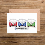 Happy Birthday Number Plate Three VW Camper Vans Illustration Card