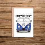 Happy Birthday Blue VW Camper Van Illustration Card