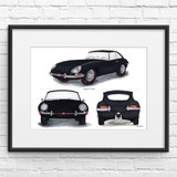 Jaguar E-Type Series 1 Trio in Black Illustration Print