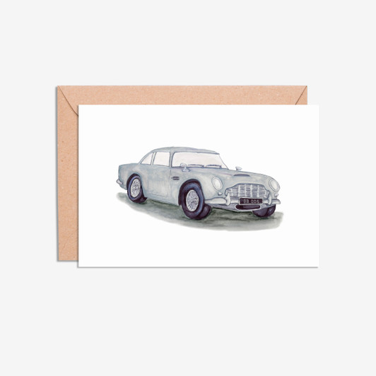 Aston Martin DB 5 Car Illustration Blank Card