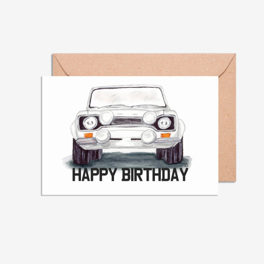 Happy Birthday Ford Escort MK 1 Front Car Illustration Card