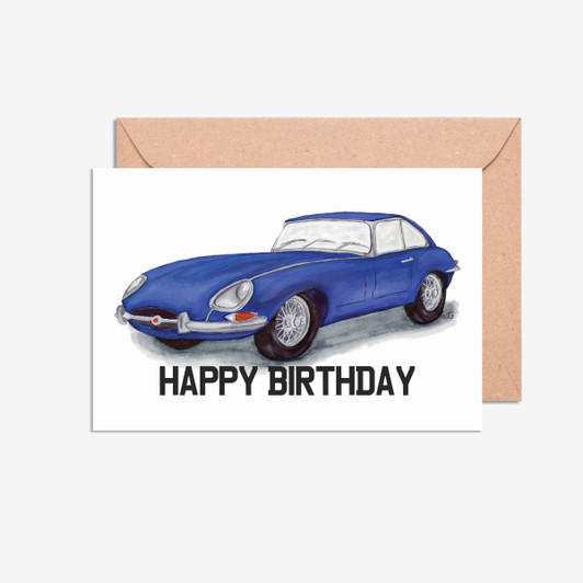 Happy Birthday Jaguar F-Type Car Illustration Card