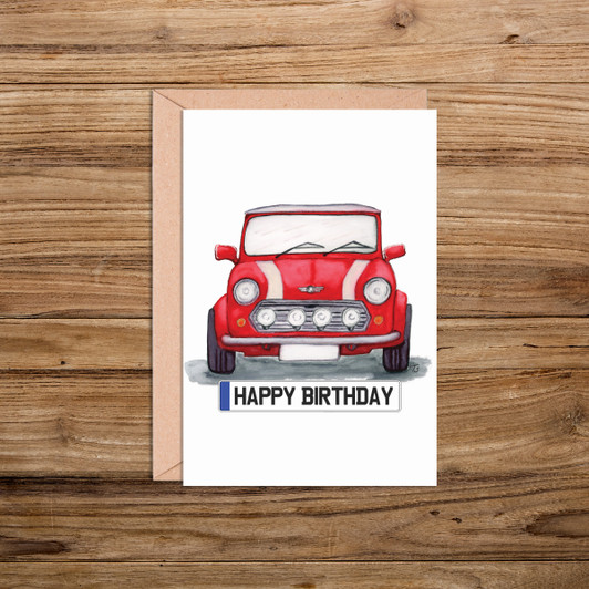 Mini Cooper number plate birthday day cards