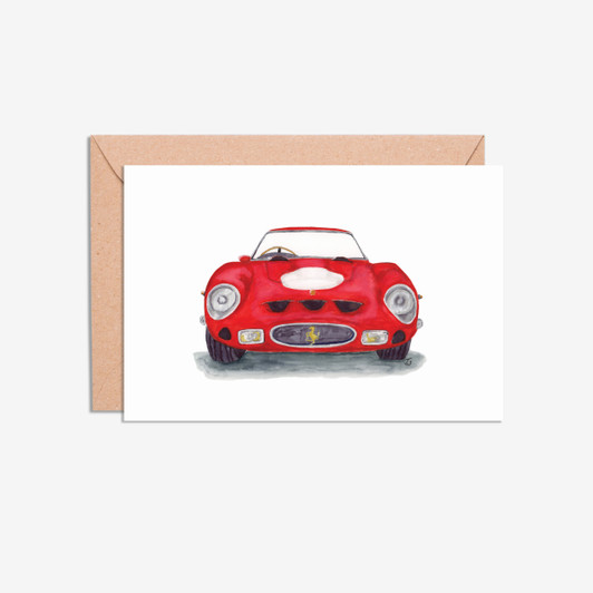 Ferrari GTO Front View Car Illustration Blank Card