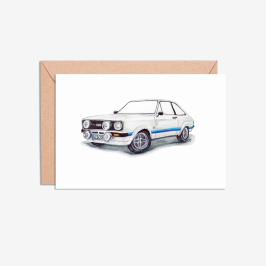 Ford Escort MK 2 Car Illustration Blank Card