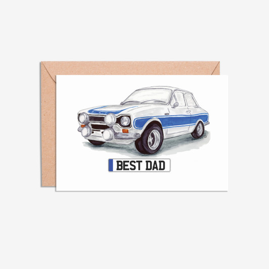 Best Dad Number Plate Ford Escort MK 1 Car Illustration Card