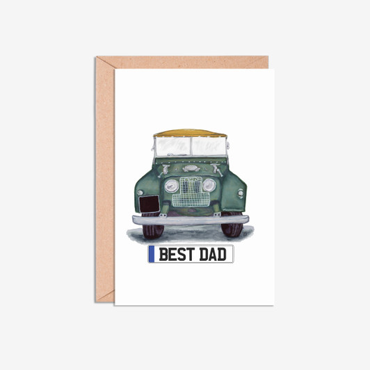 Best Dad Number Plate Land Rover Front Car Illustration Card