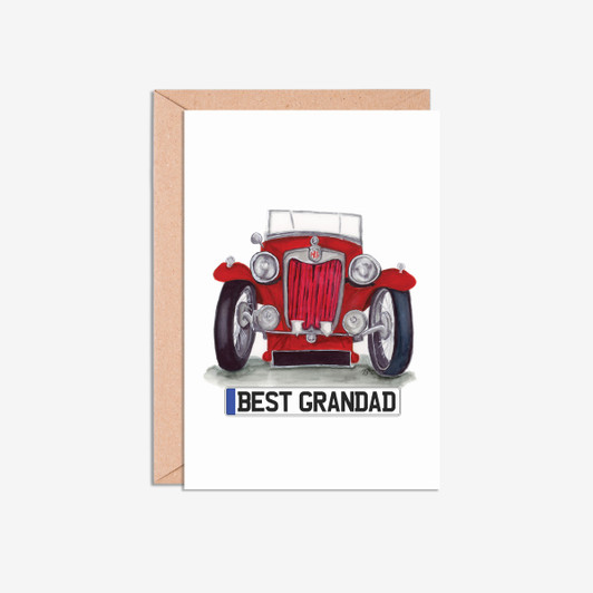 Best Grandad Number Plate MG TA Front Car Illustration Card