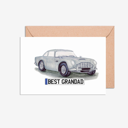 Aston Martin DB 5 'Best Grandad' number plate cards