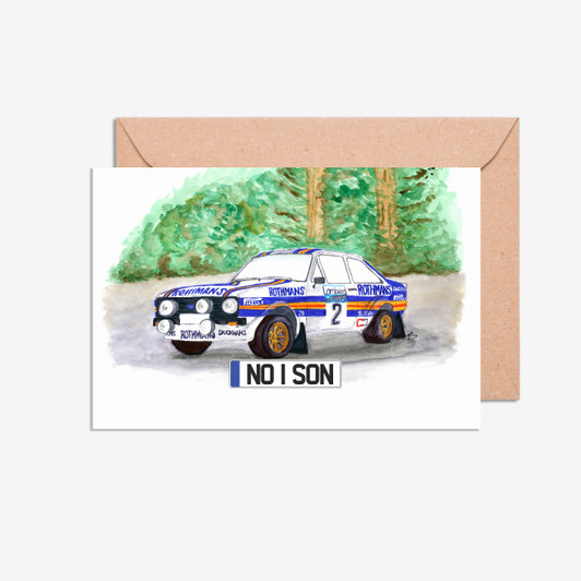 No 1 Son Number Plate Ford Escort MK2 Rothmans Car Illustration Card