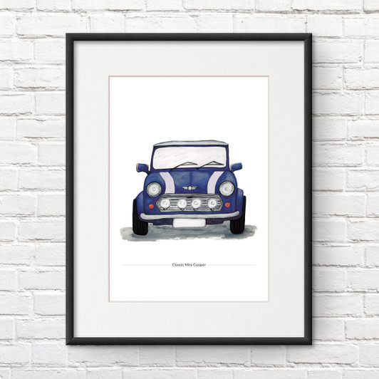 Classic Blue Mini Cooper Illustration Giclée Print