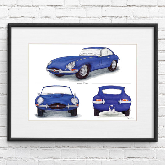 Jaguar E-Type Series 1 Trio in Blue Illustration Print