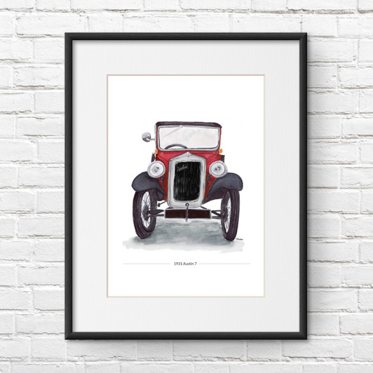 Red Austin 7 Saloon Front View Illustration Giclée Print