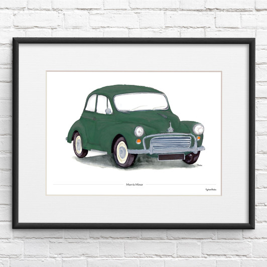 Green Morris Minor Illustration Personalised Giclée Car Print