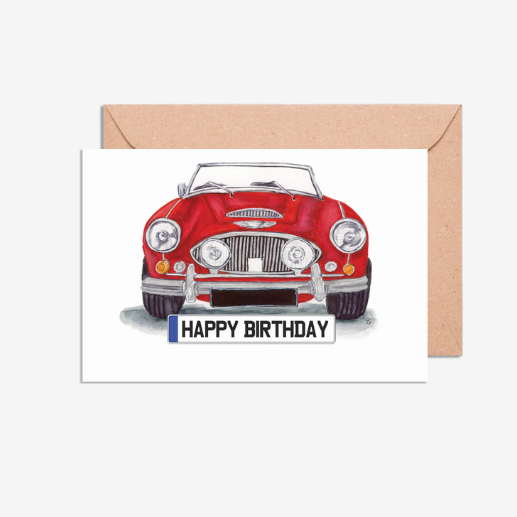 Happy Birthday Number Plate Austin Healey Front Car Illustration Card