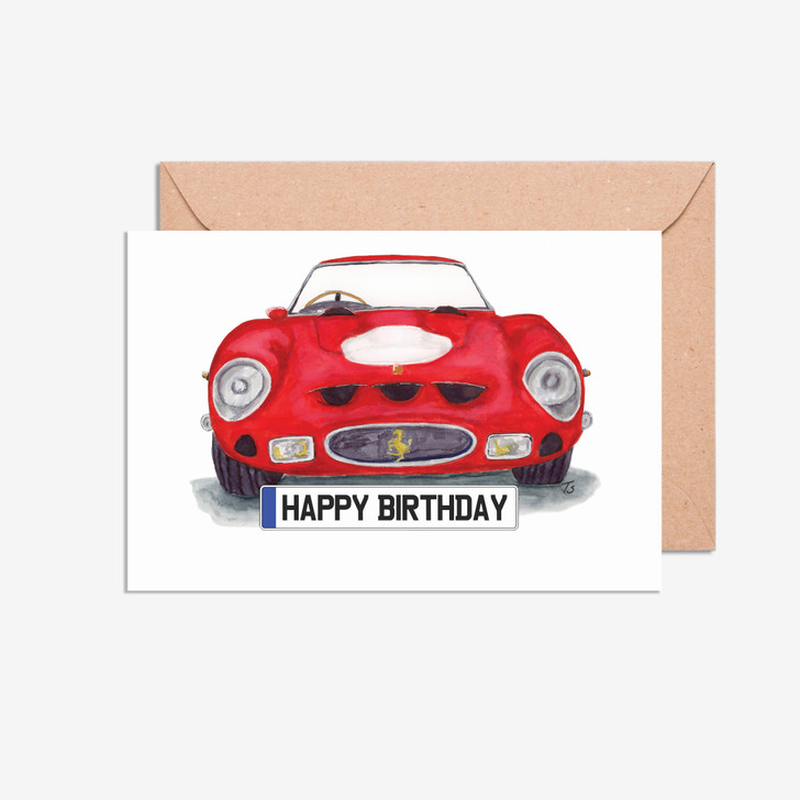 Ferrari GTO front view number plate birthday day cards