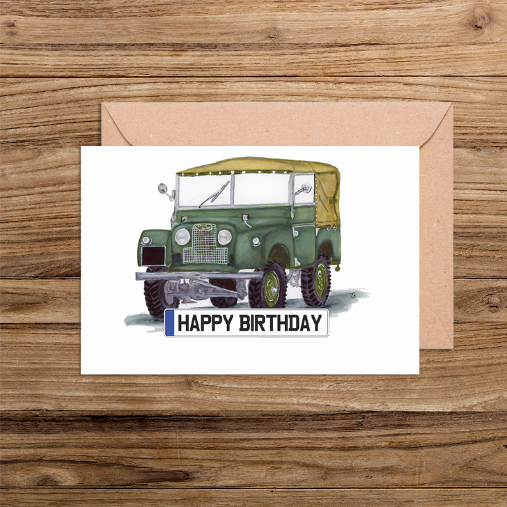 Happy Birthday Number Plate Land Rover Car Illustration Card