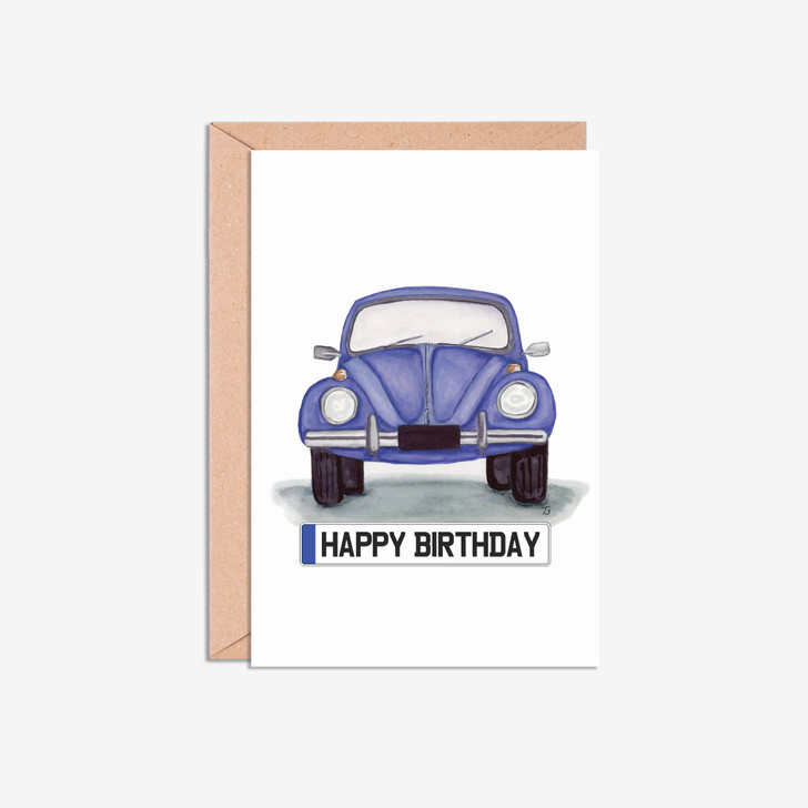 VW Beetle number plate birthday day cards