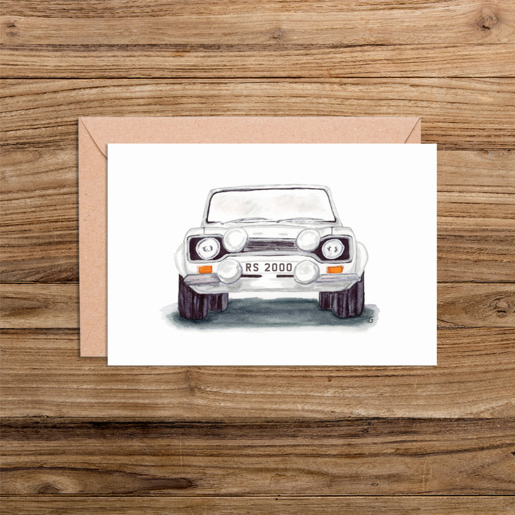 Ford Escort MK 1 Front View Car Illustration Blank Card