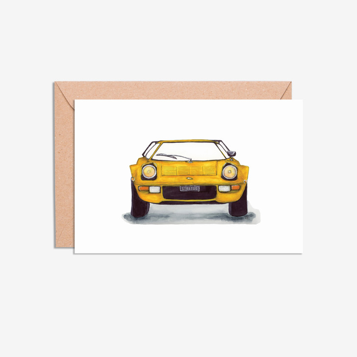 Lancia Stratos Car Front View Illustration Blank Card